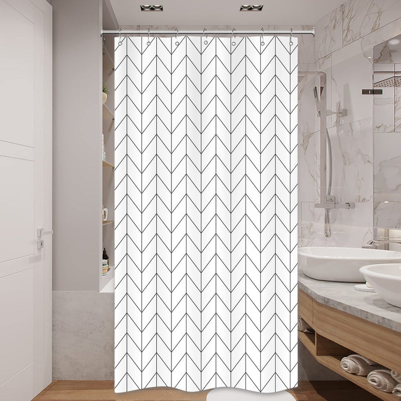 Riyidecor Small Stall 36Wx72H Inch Shower Curtain,Narrow RV Walkin Black White Herringbone Modern Bathroom Curtains,Half Stand Up Zig Zag Chevron Camper Bathroom Accessories Waterproof Fabric 7 Hooks - Image 4